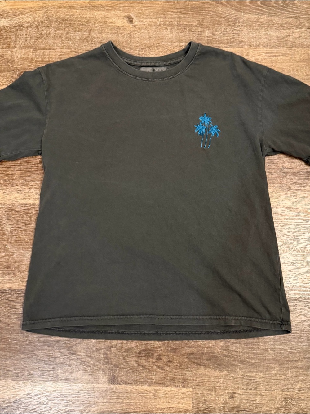 C&C California Black Short-Sleeve Tee with Blue Palm Embroidery
